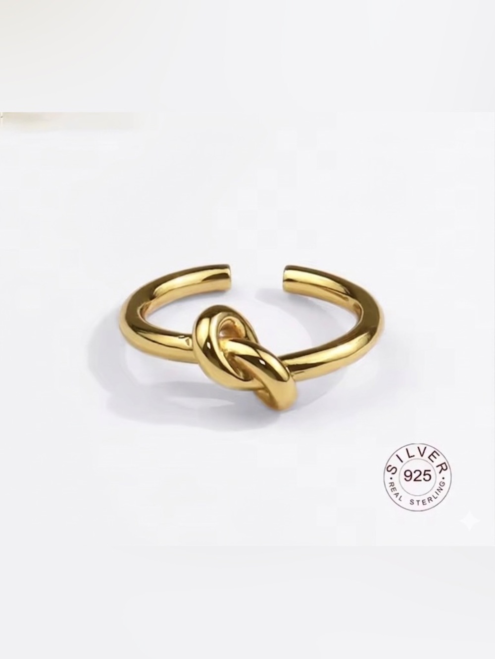 Gold Knot Ring 925 Sterling Silver Adjustable Open Ring Minimalist